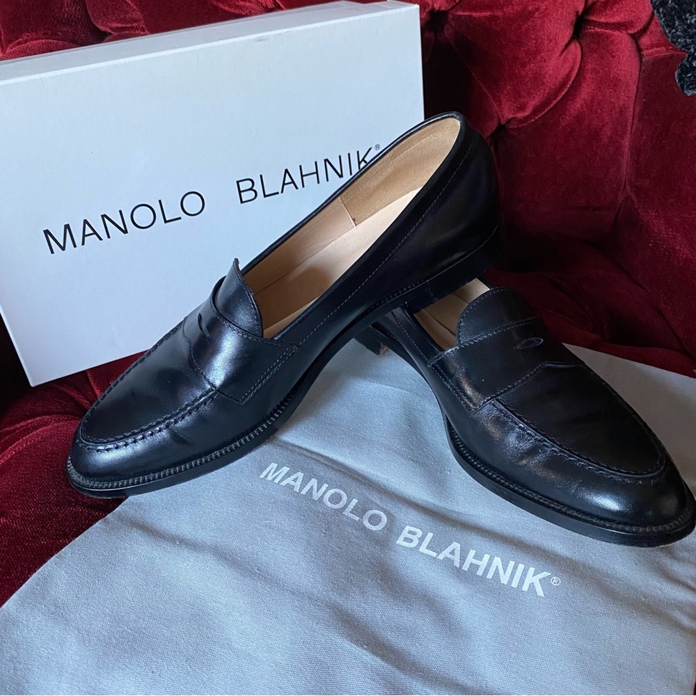 SOLD Vintage Manolo Blahnik - Black Leather Loafers - size 9.5 10 40.5 EU - Picture 2 of 13